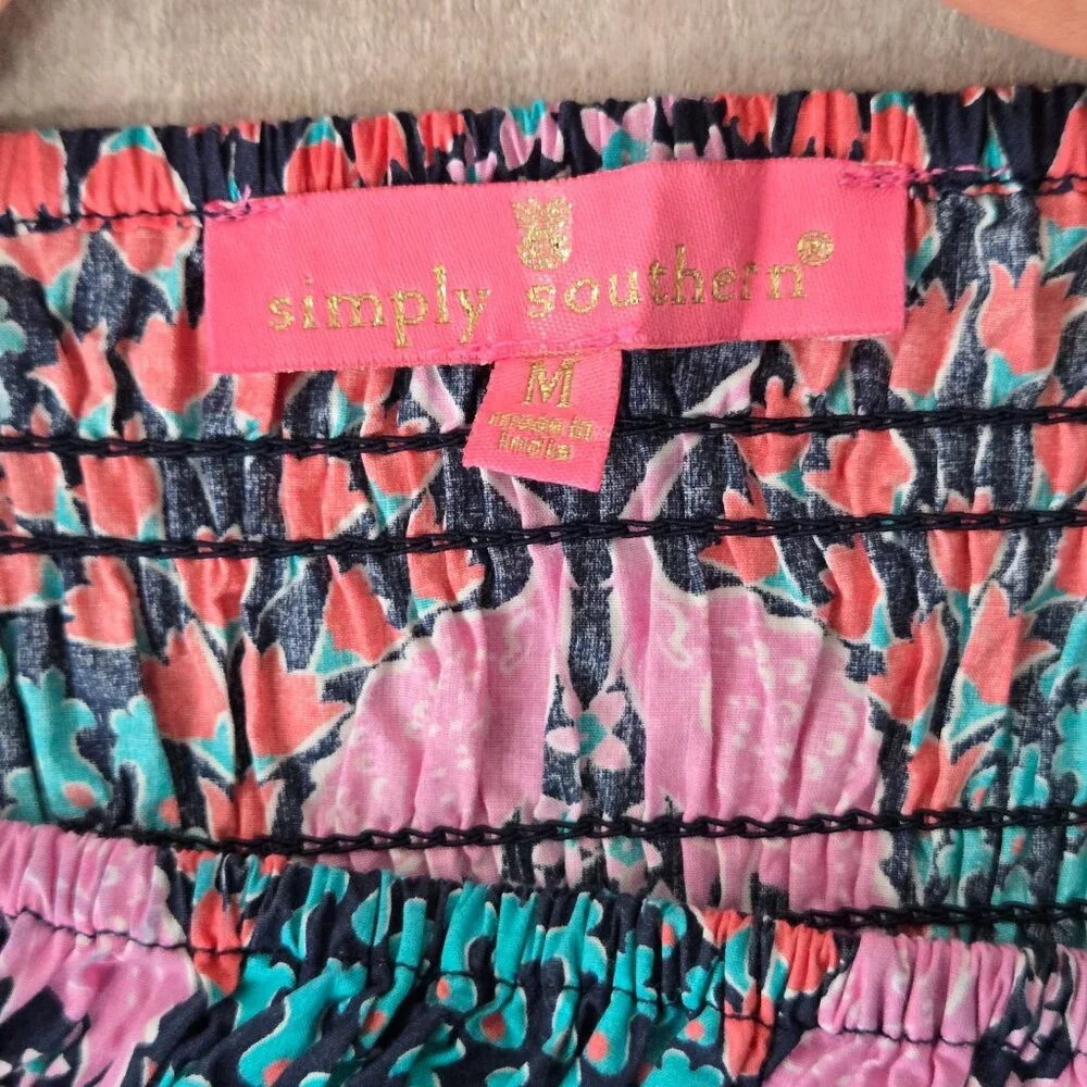 Simply Southern Dress Medium Tropical Flamingo Print Smocked BabyDoll Mini - Picture 8 of 12